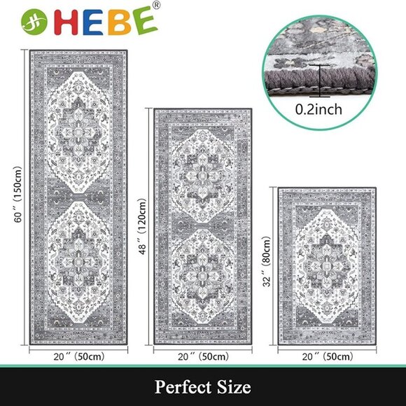 NEW Kitchen Rug Sets 3 Piece with Runner Non-Slip Kitchen Rugs and Mats Washable - Picture 3 of 6